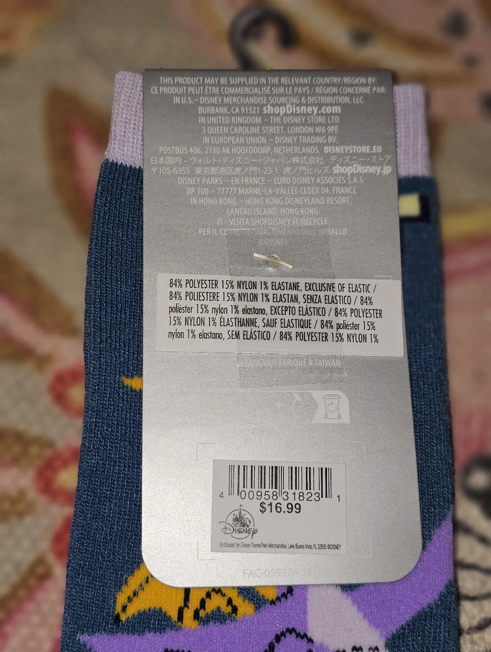 NWT Disney Unisex Purple Figment & Light String Crew Socks - 3-Pack 9-12M 10-13W